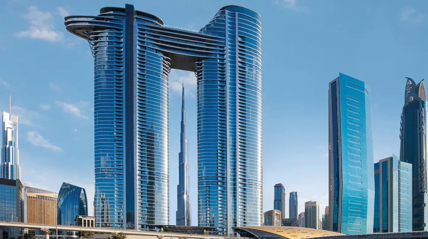 Address Sky View hotel in Dubai, a modern architectural marvel with Burj Khalifa view.