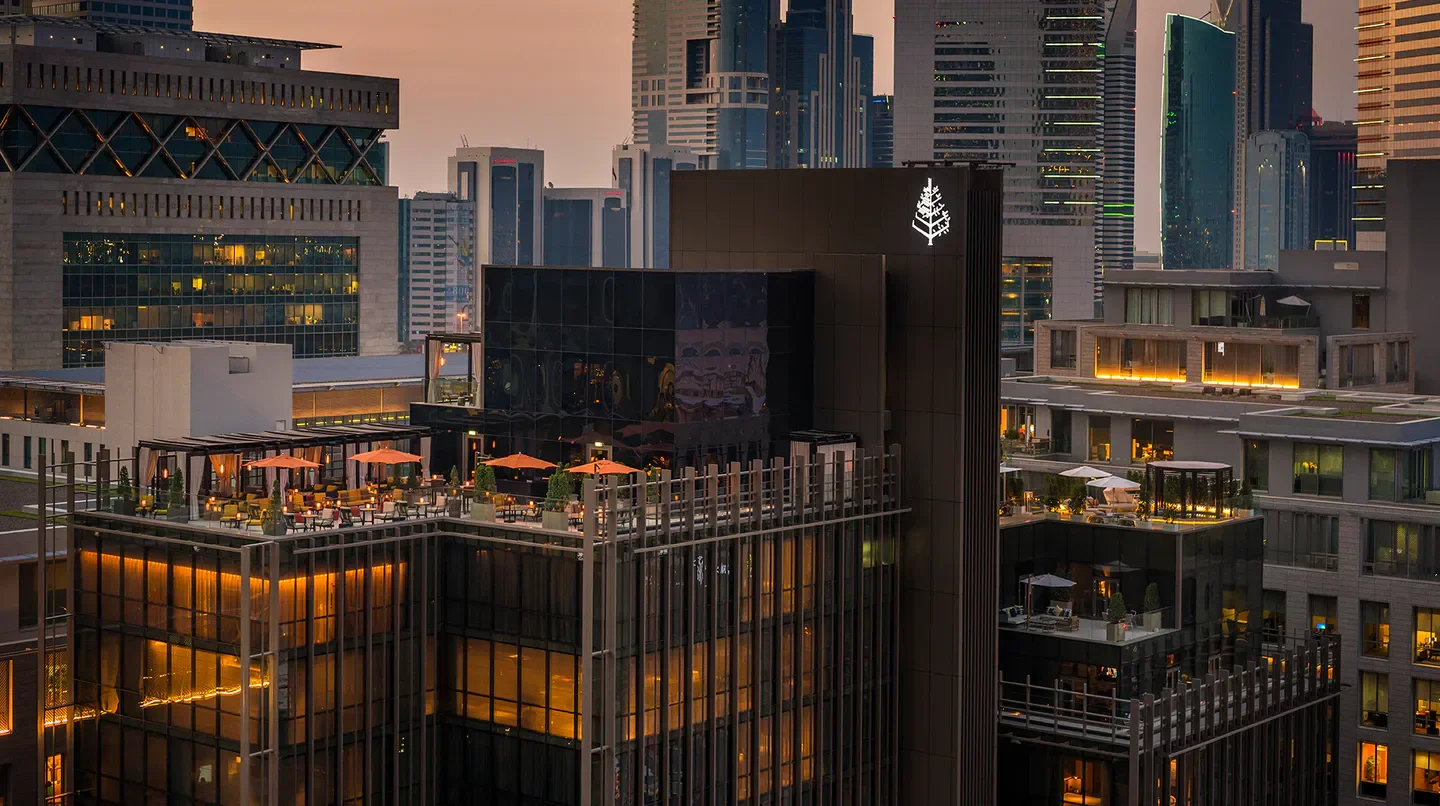 Rooftop dining at the Four Seasons Hotel Dubai International Financial Centre, Dubai.