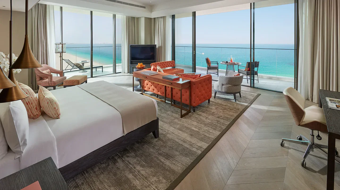 Luxury ocean view suite at Mandarin Oriental Jumeira, Dubai, featuring stunning interior design