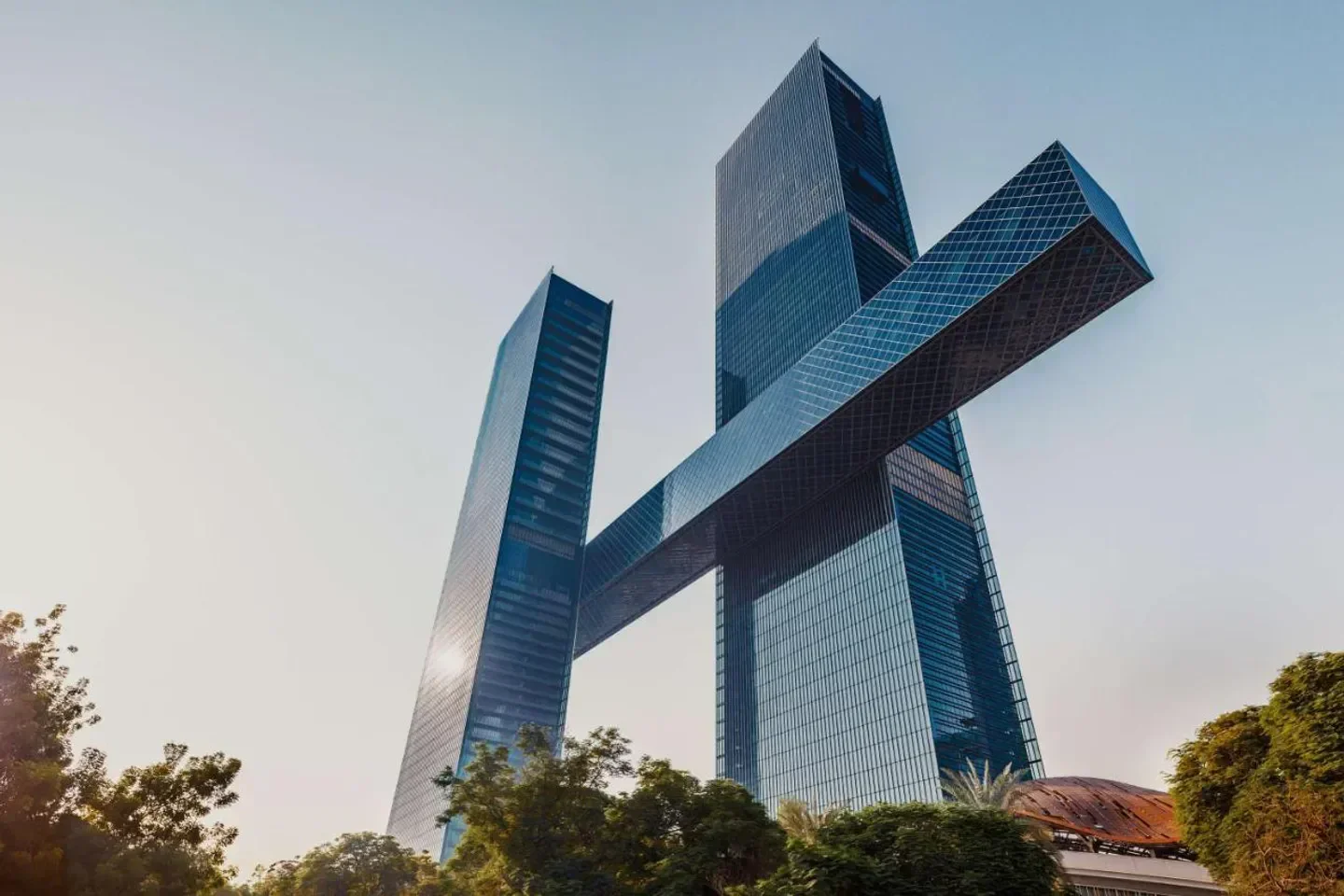 Iconic architecture of One&Only One Za'abeel in Dubai, featuring a sky bridge